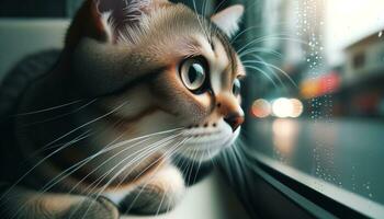 AI generated Cat perched on the window sill, intently watching the world outside. Generative AI photo