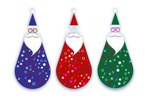 Santa Claus Christmas fashion hipster style set icons. Colorful Santa hats, moustache and beards, glasses. Xmas tilting toys for your festive design. Vector illustration isolated on white background
