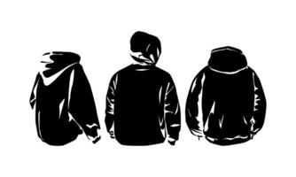 set of three hoodies in silhouette style. back view. flat vector illustration style.