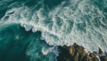 AI generated aerial view of waves in the middle of the sea. landscape nature background photo