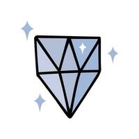 Blue diamond vector icon. An expensive bright gemstone sparkles and shines. Beautiful precious crystal, prism. Hand drawn doodle isolated on white. Flat cartoon clipart for print, logo, shops, web