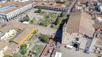 drone view of Clock and church of Zacatlan of the apples, Puebla photo