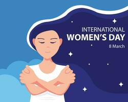 ilustración vector gráfico de un mujer abrazos sí misma, Perfecto para internacional día, internacional De las mujeres día, celebrar, saludo tarjeta, etc.