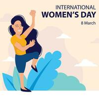 ilustración vector gráfico de un bailando mujer riendo felizmente, Perfecto para internacional día, internacional De las mujeres día, celebrar, saludo tarjeta, etc.