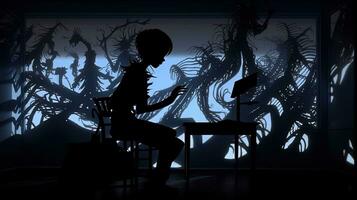 AI generated shadow puppeteer, digital art illustration, Generative AI photo