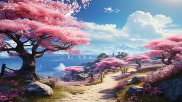 AI generated spring blossoms, digital art illustration, Generative AI photo