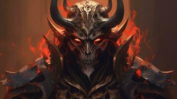 AI generated samurai demon skull, digital art illustration, Generative AI photo