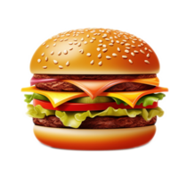 AI generated Big classic burger on transparent background isolated. Front view. AI Generation png