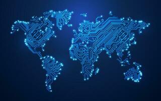 concepto de iot o Internet de cosas, gráfico de mundo mapa conjunto con electrónico tablero vector