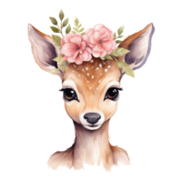 AI generated deer with delicate flowers adorning. AI generated image png