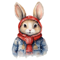 AI generated watercolor of a rabbit wearing a sweater. AI generated image png