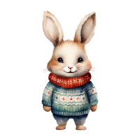 AI generated watercolor of a rabbit wearing a sweater. AI generated image png