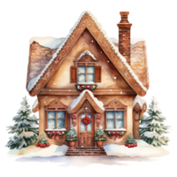 AI generated gingerbread house with pine decoration. AI generated image png