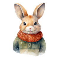 AI generated watercolor of a rabbit wearing a sweater. AI generated image png