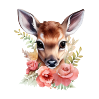 AI generated deer with delicate flowers adorning. AI generated image png