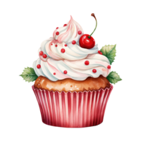 AI generated cupcake with cream frosting and cherries. AI generated image png