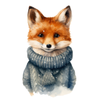 AI generated cute fox wearing a sweater. AI generated image png