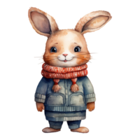 AI generated watercolor of a rabbit wearing a sweater. AI generated image png
