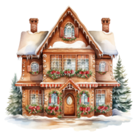 AI generated gingerbread house with pine decoration. AI generated image png