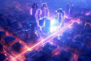 AI generated Futuristic Cyber City Background photo