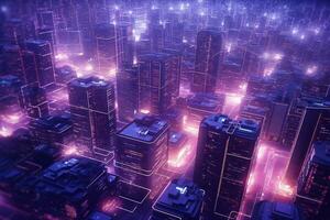 AI generated Futuristic Cyber City Background photo