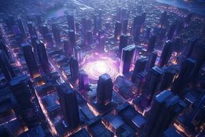 AI generated Futuristic Cyber City Background photo