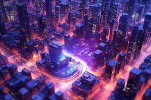 AI generated Futuristic Cyber City Background photo