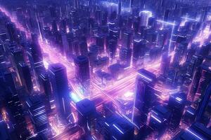 AI generated Futuristic Cyber City Background photo