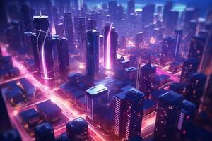 AI generated Futuristic Cyber City Background photo