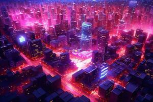 Cyberpunk city street. Sci-fi wallpaper. Futuristic city scene in a style  of pixel art. Urban scene. Generative AI. 22451635 Stock Photo at Vecteezy