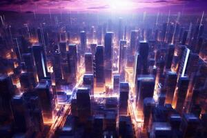 AI generated Futuristic Cyber City Background photo