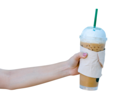 women hand holding the iced coffee isolated png