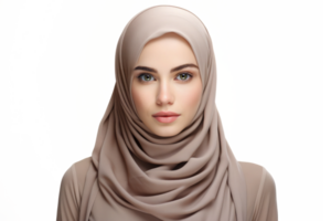 AI generated Portrait of beautiful muslim woman wearing hijab. Islamic woman isolated on transparent background png