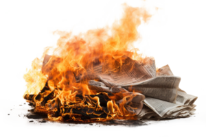 ai généré brûlant journal avec flamme. concept de la propagande et faux nouvelles png