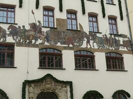 fresco de medieval comerciante convoy de vagones y caballeros Nuremberg foto