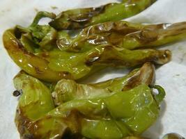 Hatch chile peppers after roasting in an air fryer photo