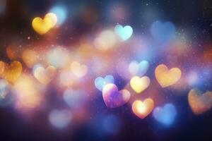 AI Generated delicate hearts in bokeh, set against a dreamy background of lights gracefully blurred photo