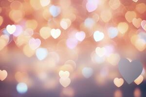 AI Generated delicate hearts in bokeh, set against a dreamy background of lights gracefully blurred photo