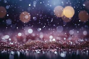 AI Generated Capturing enchantment of Christmas, this photo showcases a mesmerizing bokeh of snowflakes against a light background
