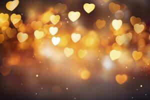 AI Generated delicate hearts in bokeh, set against a dreamy background of lights gracefully blurred photo