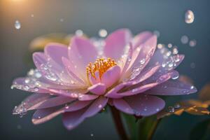 AI generated Enchanting Floral Elegance Amidst Mist and Glistening Dew in Soft Illumination photo