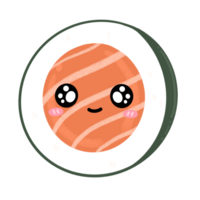 schattig Zalm sushi rollen mascotte karakter kawaii tekenfilm illustratie png