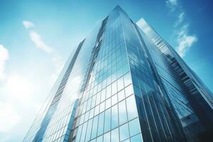 AI generated low angle city building, high tower building, with many glass photo