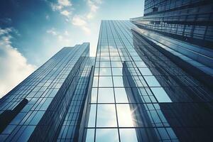 AI generated low angle city building, high tower building, with many glass photo