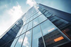 AI generated low angle city building, high tower building, with many glass photo