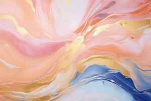 luxury suminagashi backdrop. marble liquid alcohol ink in the color of gold and sunset sky photo