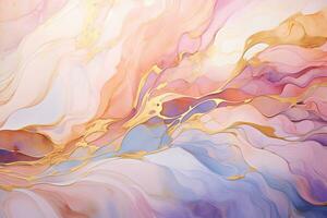 luxury suminagashi backdrop. marble liquid alcohol ink in the color of gold and sunset sky photo