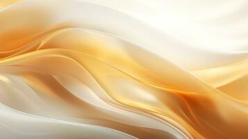 AI generated 3d rendering abstract background with blurred gold lines and waves. Luxury stylish golden and white wavy banner. Shiny moving lines design photo