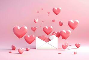 AI generated Envelope with a heart on a pink background. 3d rendering For valentine day. Love photo