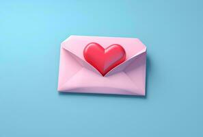 AI generated Envelope with a heart on a pink background. 3d rendering For valentine day. Love photo